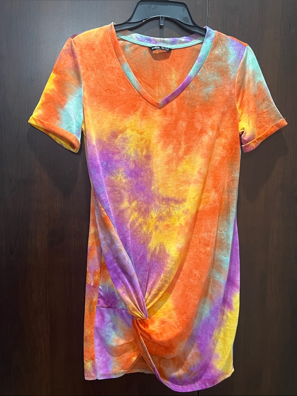 Bright Tie-Dye V-Neck Knot Front Tshirt Dress Multicolor medium - Picture 4 of 4